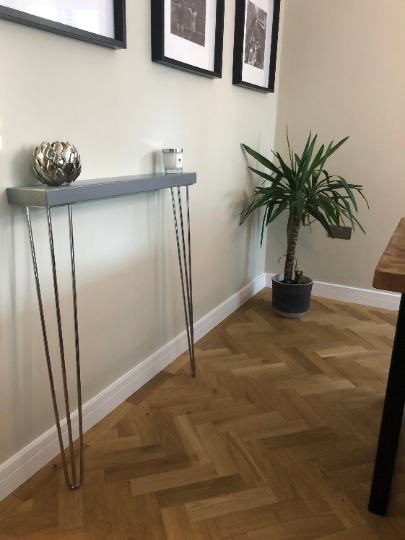 Grey Console Radiator Table with Hairpin Legs