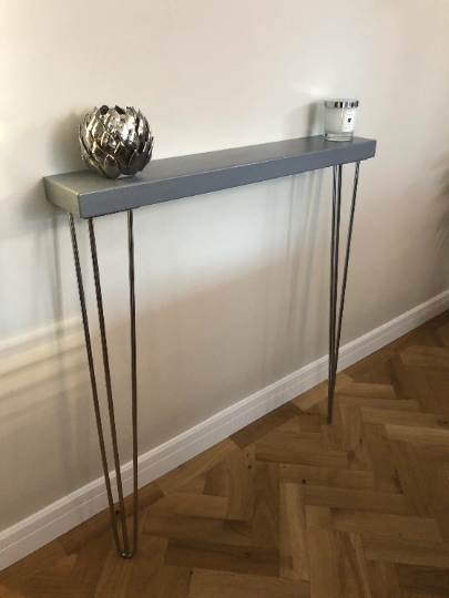 Grey Console Radiator Table with Hairpin Legs