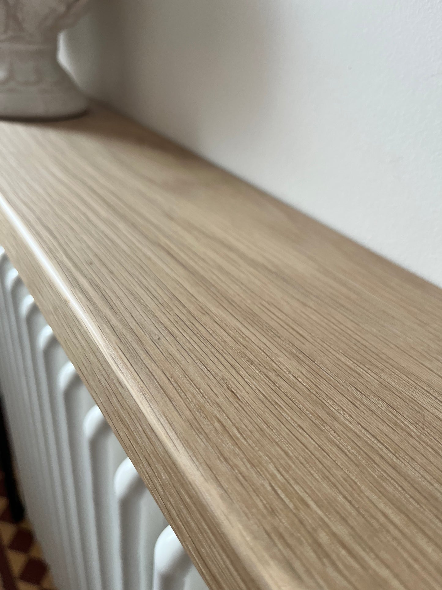 Solid Oak Console Radiator Table with Black Hairpin Legs