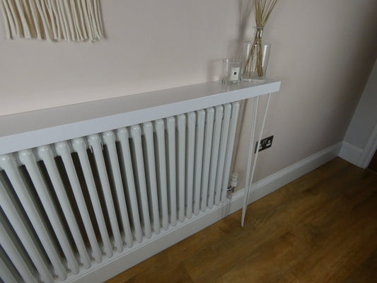 Console Radiator Table with White Hand Painted High Gloss Top and Hairpin Legs