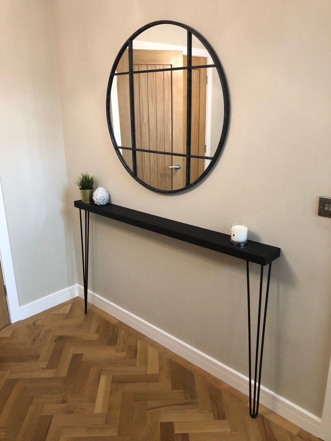 Console Radiator Table with Black Hand Painted Top and Hairpin Legs