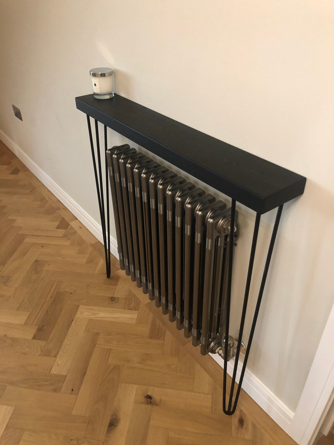 Console Radiator Table with Black Hand Painted Top and Hairpin Legs