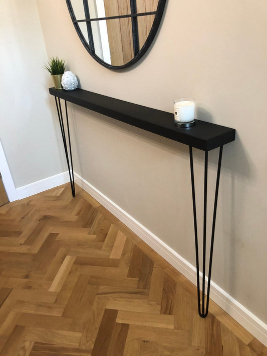 Console Radiator Table with Black Hand Painted Top and Hairpin Legs