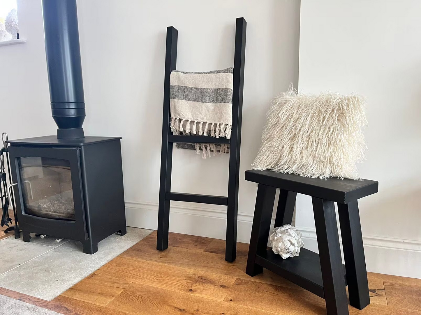 Solid Wood Black Stool